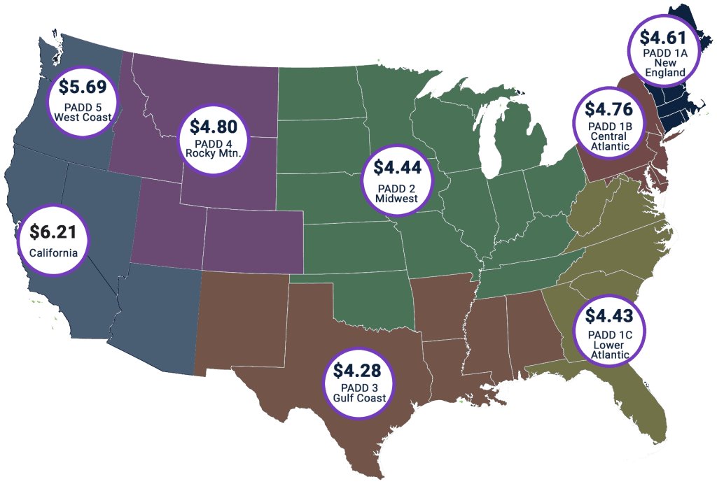 Average US diesel fuel prices as of September 27, 2023