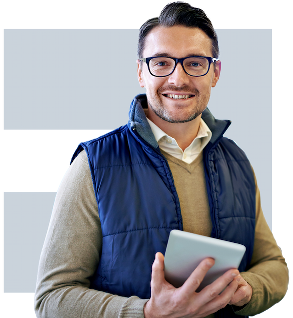 Telecom worker holding a tablet.