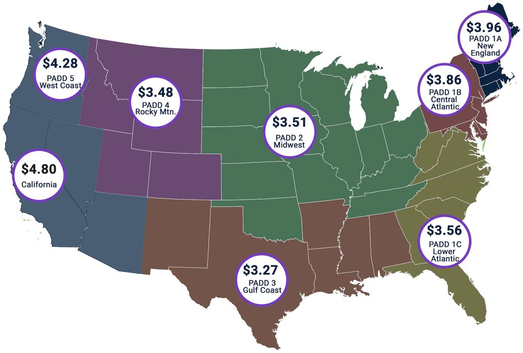 Average diesel fuel prices by region as of August 2024 Diesel Fuel Price Map of the US as of April, 2025
