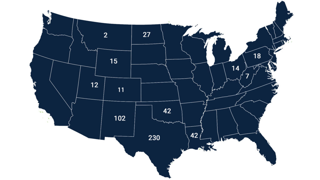 Map of the active drilling rigs as of December 2025